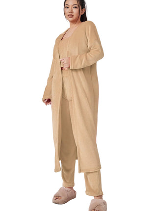 Versatile Women's Cozy 3 Piece Pyjama Set Camal