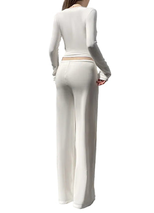 Street Style Fleece-Lined Pants Suit in white