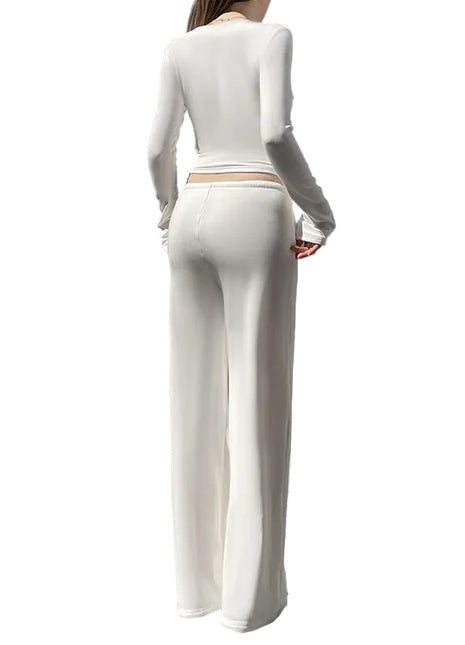 Street Style Fleece-Lined Pants Suit in white