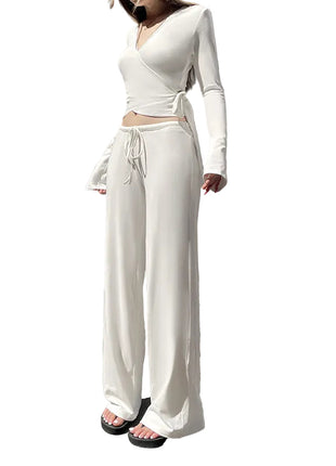 Street Style Fleece-Lined Pants Suit in white