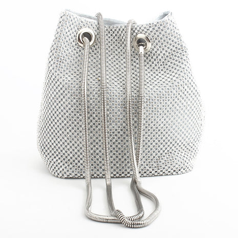 Crystal Diamond Clutch String Satin Crossbody Handbag – Glamorous Elegance for Every Special Occasion silver