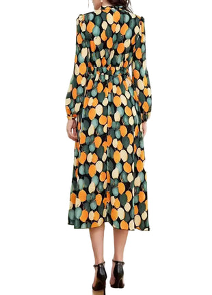 Women's V-Neck Long Sleeve Button A-Line Dress