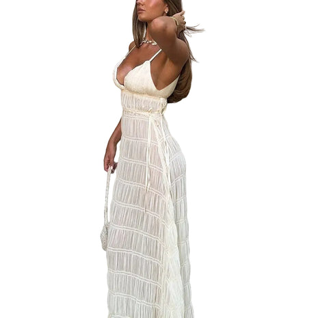 Elegant White High Waist Vacation Maxi Dress