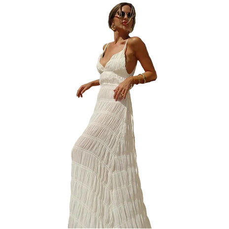 White Lace-Up Sling Dress for Resort Wear