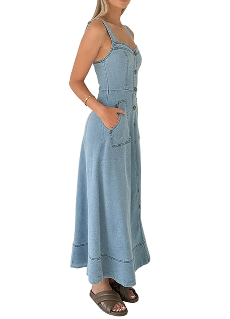 Women's Casual Denim Midi Dress