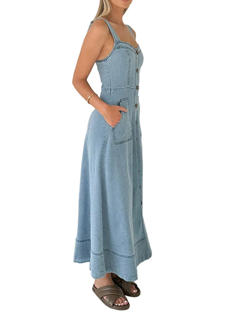Women's Casual Denim Midi Dress