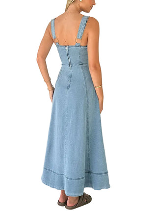 Sleeveless Denim-Inspired Midi Dress for Women