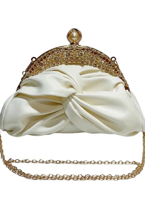 Diamond-Embedded Mini Clutch Handbag | Elegant Evening Party Purse white