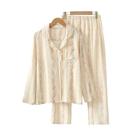 Women's Pink Floral Cotton Gauze Pyjamas BLNDL