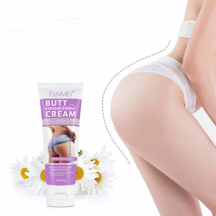 Butt enhancement cream packaging with a person wearing white underwear on a white background