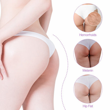 White underwear being worn on a person with close-up insets showing different skin conditions.