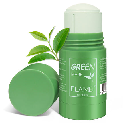 Green mask stick with leaves on a white background