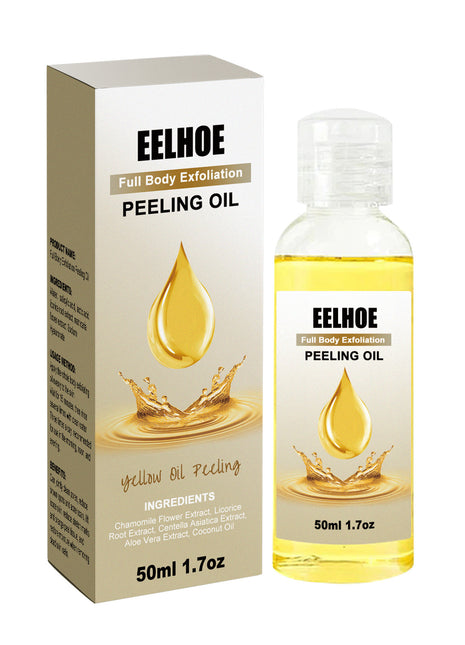 Eelhoe peeling oil bottle and packaging on a white background