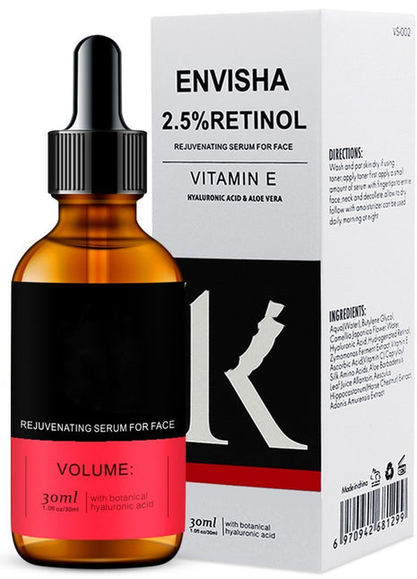 Envisha 2.5% Retinol serum bottle and packaging on a white background