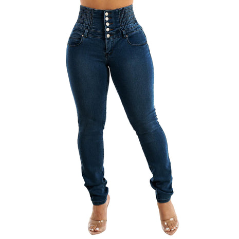 Stretch cotton denim jeans for women with flexible fabric, slimming fit, and everyday comfort.