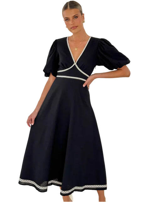 Versatile Black Lace Waist Maxi Dress