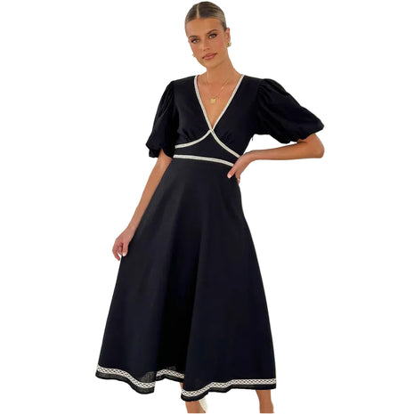 Versatile Black Lace Waist Maxi Dress