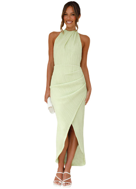 Light Green Slim-Fit Split Evening Dress