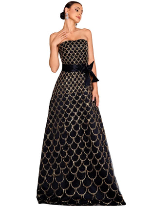 Glamorous Black and gold Swing Maxi Dress for Women