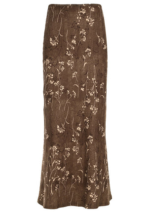 Versatile Women's Brown Floral Fishtail Maxi Skirt