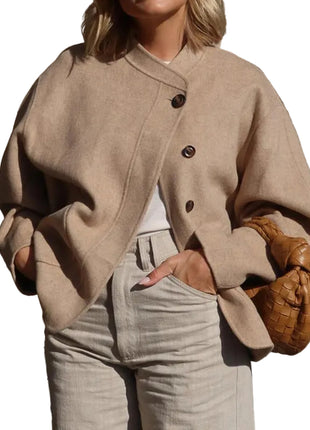 Women's Loose Fit Khaki Wool Jacket for Everyday Wear