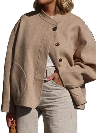 Elegant Casual Versatile Wool Jacket in Khaki