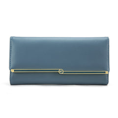 Blue wallet with gold accent on a white background