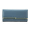 Blue wallet with gold accent on a white background