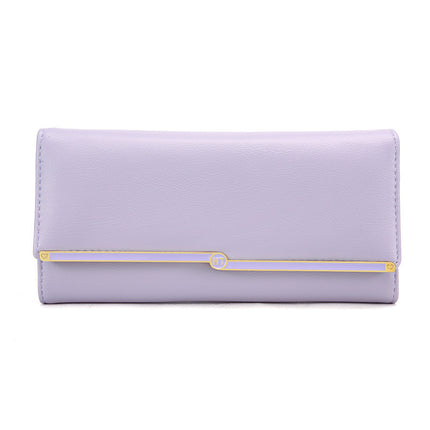 Lavender wallet with gold accent on a white background