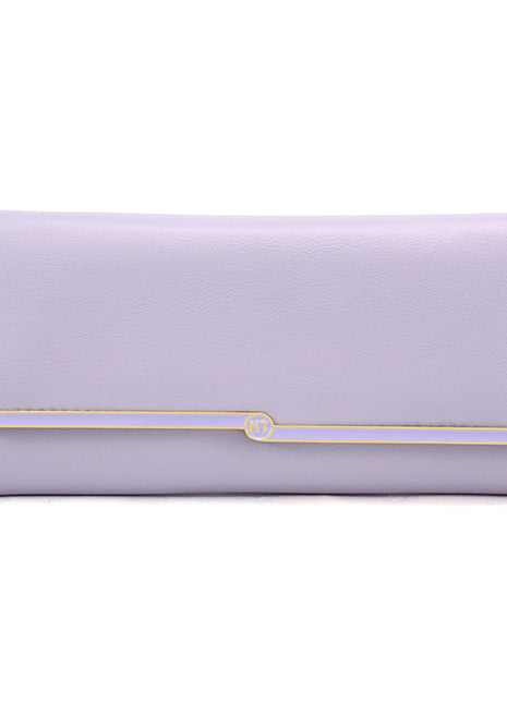 Lavender wallet with gold accent on a white background