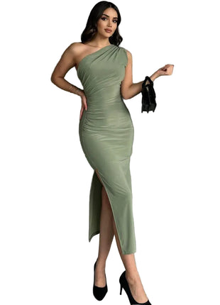 One-Shoulder Formal Dress with Shoulder Split Design