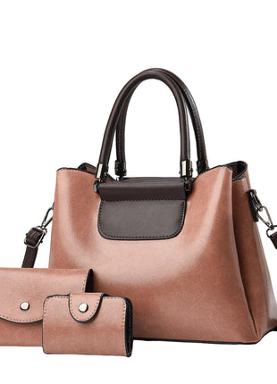 Elegant Handbag Set of 3 | Women's PU Leather Matching Handbag Collection pinkish