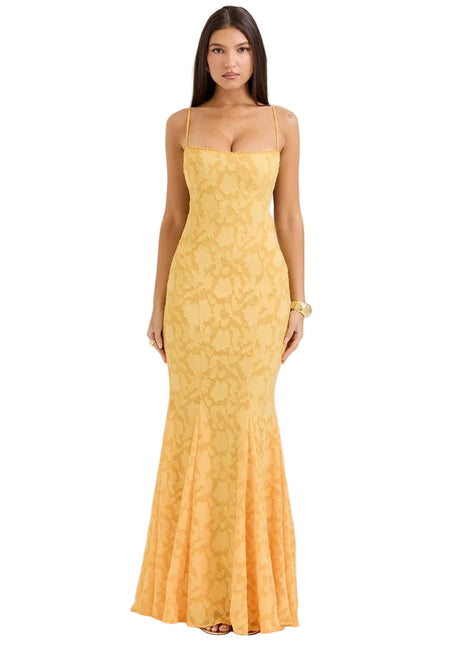 Versatile Women's Fishtail Yellow Maxi Dress