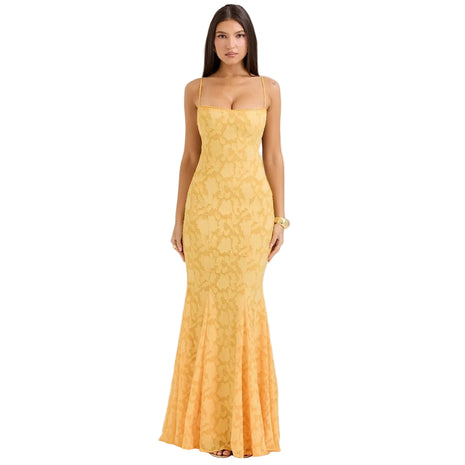 Versatile Women's Fishtail Yellow Maxi Dress