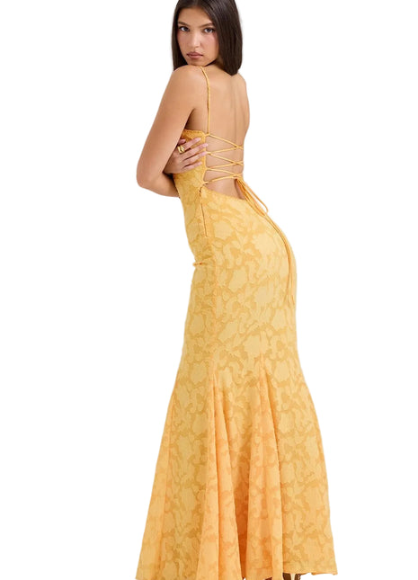 Women's Yellow Fishtail Evening Maxi Dress