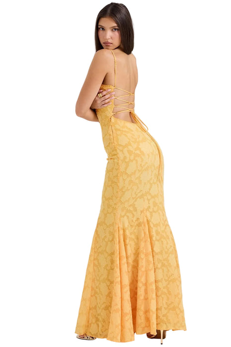 Women's Yellow Fishtail Evening Maxi Dress