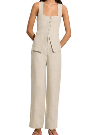 Versatile Women's Cotton Two-Piece Outfit for Office and Casual Wear