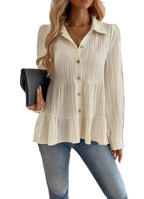 Elegant Korean casual blouse in milky white featuring a comfortable fit and lightweight fabric.