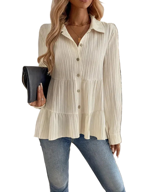 Elegant Korean casual blouse in milky white featuring a comfortable fit and lightweight fabric.