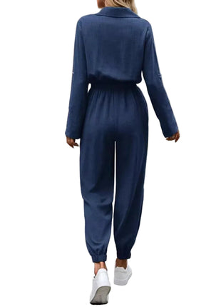 Blue Long Sleeve Utility Jumpsuit for Women