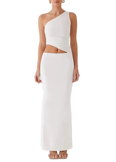 Versatile Women's Long Skirt Co-Ord White Set 