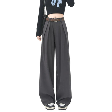 Stylish women’s suit trousers featuring a high-rise waist, straight-leg cut, and polished professional look.