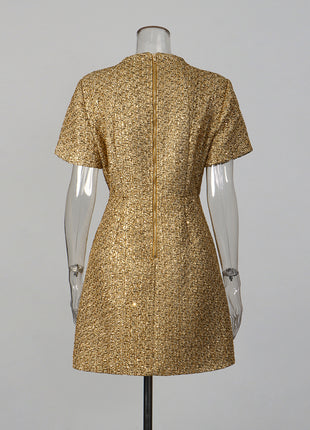Women's Gold Tweed Cocktail Dress