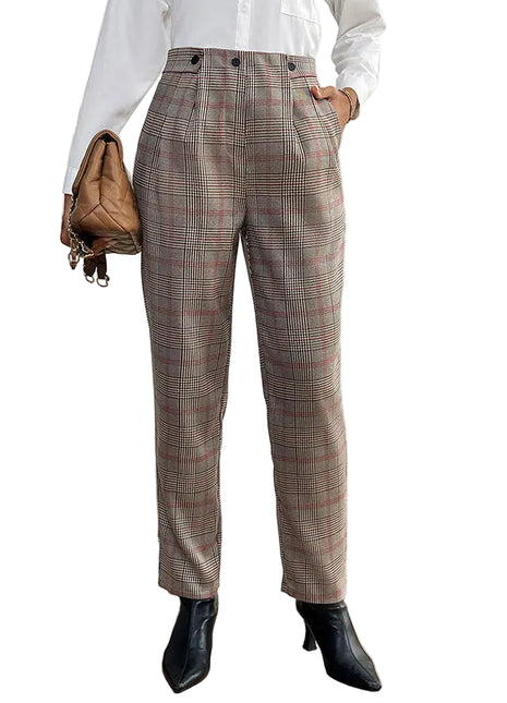 Elegant slim fit women’s pants with mid waist design and sophisticated caramel mocha color.