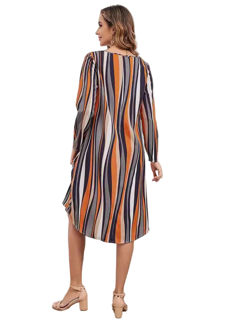 Elegant Striped Midi Dress with Wide Waist