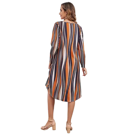 Elegant Striped Midi Dress with Wide Waist