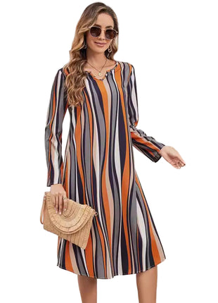 Women's Orange A-Line Printed Midi Dress