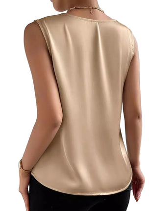 Elegant apricot sleeveless satin-look blouse with a regular fit, perfect for office and business casual outfits.