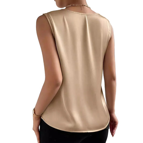 Elegant apricot sleeveless satin-look blouse with a regular fit, perfect for office and business casual outfits.