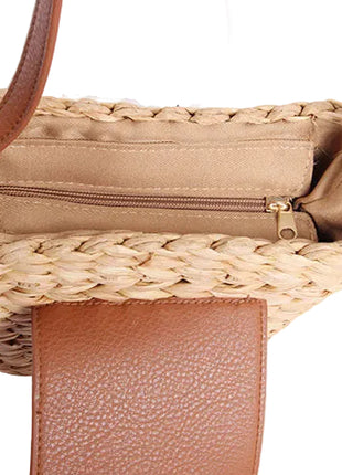 Elegant literature-inspired trapezoid shoulder bag with woven accents, spacious interior, and modern minimalist style.